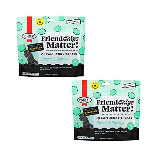 Primal Chicken Jerky Dog Treats Made with Chicken Bone Broth for Dogs, FriendChips Matter Chewy Dog Treat (Pack of 2)