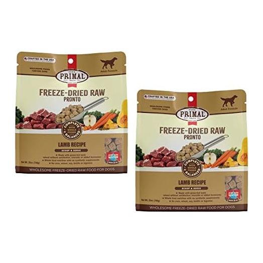 Primal Freeze Dried Dog Food Pronto, Lamb; Scoop & Serve, Complete & Balanced Meal; Also Use as Topper or Treat; Premium, Healthy, Grain Free, High Protein Raw Dog Food (25 oz, 2-Pack)