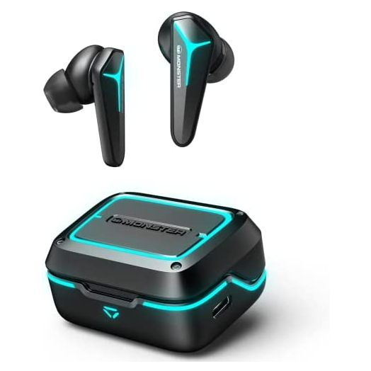 Monster Mission V1 TWS Gaming Earbuds,Noise Cancelling Gaming Earbuds with Bluetooth 5.0, Cool Light Effects with Music & Game Modes, 48ms Ultra Low-Latency Gaming Earphones (Black)