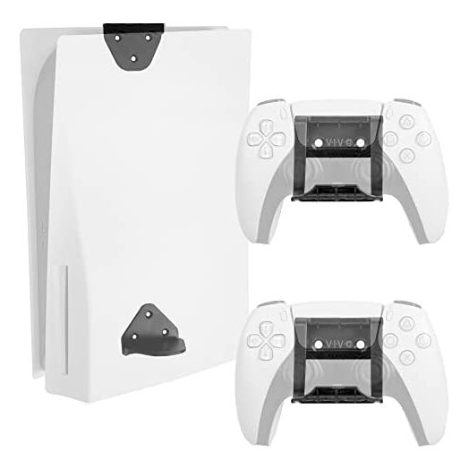 VIVO 2-in-1 Wall and Under Desk Mount Bracket Designed for PS5 Gaming Console, Playstation 5 Standard and Digital Edition, Vertical Wall Display, 2 Controller Mounts, Black, MOUNT-PS5C