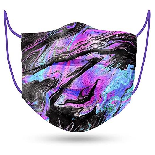 NiHealth 50PCS Purple/Black Tie-Dye Adults Disposable Face Masks Tomorotec Individually Wrapped Purple Liquid Flowing Pattern 3-Ply Masks