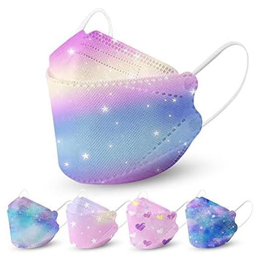 NiHealth 50PCS Disposable KF94 Face Masks for Kids, Tomorotec Cute Heart Children's Fish Shape Disposable Face Masks Tie-Dye Variety Face Masks (5 Starry Sky Designs)