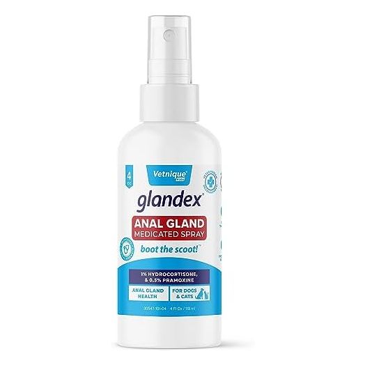 Vetnique Labs Glandex Medicated Dog Anal Gland Spray - Pain Relieving & Anti-Itch Formula to Soothe Inflamed Anal Glands in Dogs & Cats - Fast Acting Clinical Formula - Boot The Scoot (4oz)