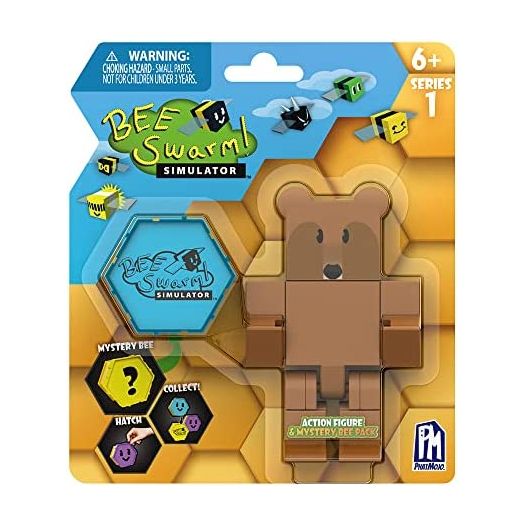 Bee Swarm Simulator – Brown Bear Action Figure Pack w/ Mystery Bee & Honeycomb Case (5” Articulated Figure & Bonus Items, Series 1)