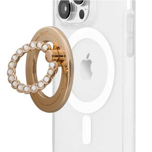 Sonix Magnetic Phone Grip and Phone Ring Holder - Compatible with MagSafe - Rotatable Kickstand and Phone Holder for iPhone 15, 14, 13, 12 Series - Gold/Clear Rhinestone