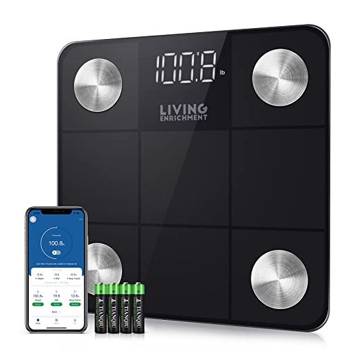 Bluetooth Scale for Body Weight, Living Enrichment Smart Body Fat Weight BMI Bathroom Wireless Scale, High Accuracy Sensor, Body Composition Monitor Analyzer with Smartphone App, 400 lbs - Black