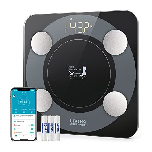Bluetooth Scale for Body Weight, Living Enrichment Smart Body Fat Weight BMI Bathroom Wireless Scale with High Accuracy Sensor, Body Composition Monitor Analyzer with Smartphone App, 396 lbs - Black