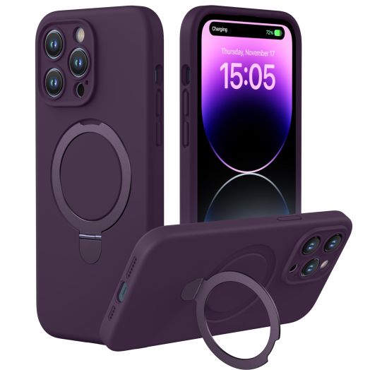 CellEver Magnetic Silicone for iPhone 14 Pro Max Case [Camera Cover] Military Grade Protection [Compatible with MagSafe] [Slim] Durable Soft Grip Cover with Kickstand, Deep Purple