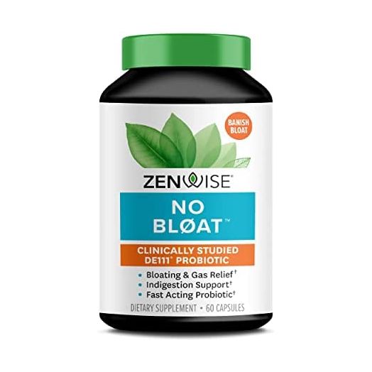 Zenwise No Bloat Supplement with Probiotics, Turmeric, and Digestive Enzymes - Bloating and Gas Relief - Ginger, Dandelion, and Cinnamon to Improve Digestion for Women & Men - Vegan Formula - 60 Count