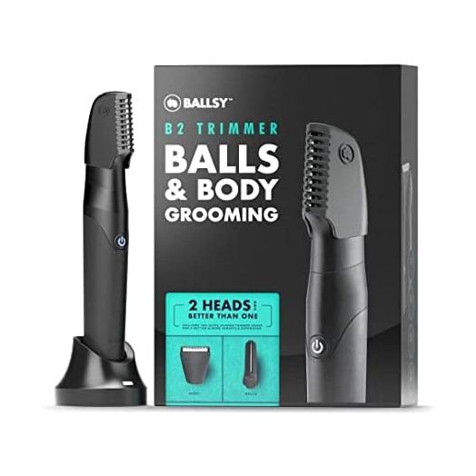 Ballsy B2 Groin & Body Trimmer for Men, Includes 2 Quick Change Heads, Waterproof, Cordless Charging Base for The Ultimate Close Shave