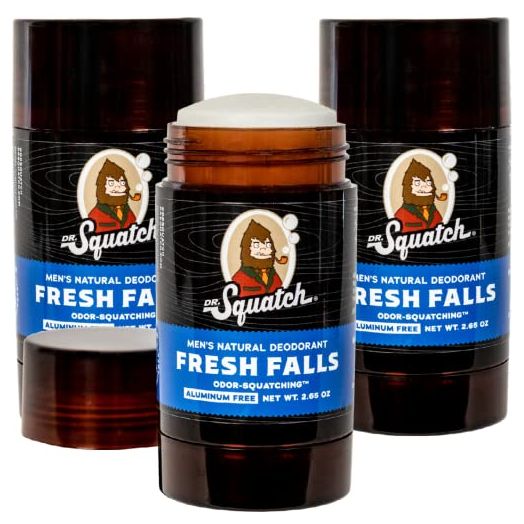 Dr. Squatch Natural Deodorant for Men 3 Pack Fresh Falls – Odor-Squatching Men's Deodorant Aluminum Free (2.65 oz, 3 Pack)