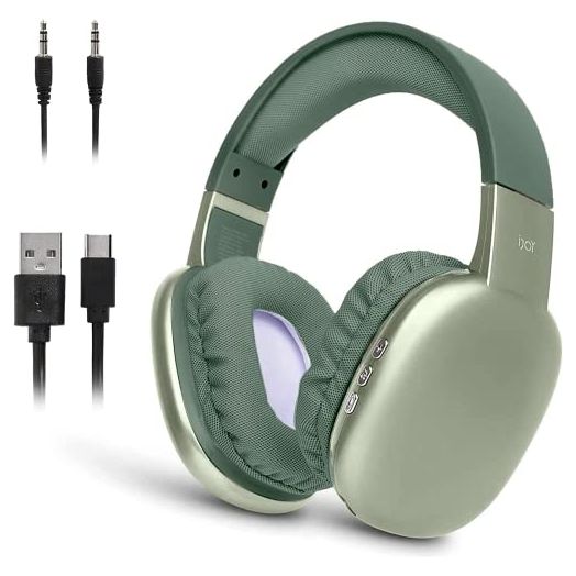 iJoy Ultra Wireless Headphones with Microphone- Rechargeable Over Ear Wireless Bluetooth Headphones with 10Hr Playtime, SD Slot, Backup Wire- Soft Cushion Wireless Headset with Mic (Green)