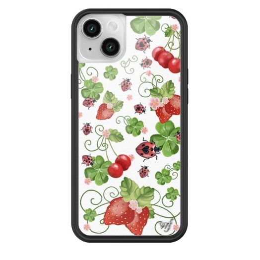 Wildflower Cases - Bugs n Berries Case, Compatible with Apple iPhone 14 Plus | White, Berries, Red, Ladybugs, Trendy - Protective Black Bumper, 4ft Drop Test Certified, Women Owned Small Business