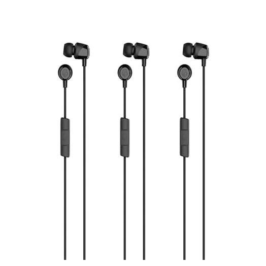 Skullcandy Jib In-Ear Wired Earbuds, Noise Isolating, Microphone, Works with Bluetooth Devices and Computers - Black 3-Pack