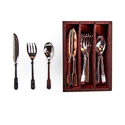 The Queen's Treasures 18 Inch Doll Kitchen Food Accessories,13 Piece Colonial Flatware Utensil Set, 4 Knives, 4 Forks, 4 Spoons, and Wooden Silverware Tray. Compatible For Use With American Girl Dolls