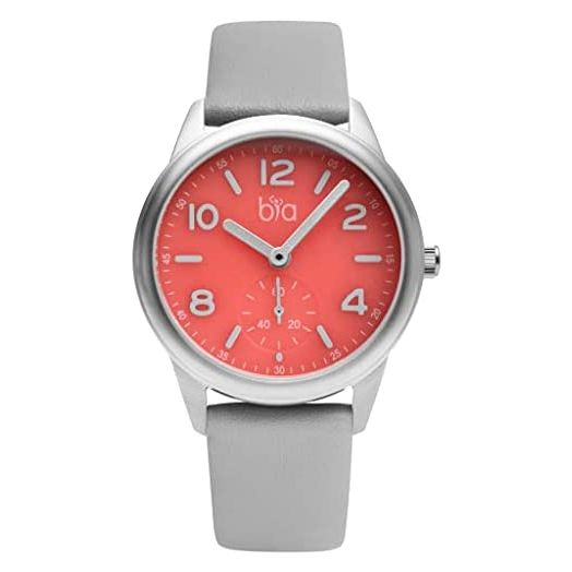 Bia Women's Suffragette Stainless Steel Japanese Quartz Leather Calfskin Strap, Gray, 18 Casual Watch (Model: B1016)