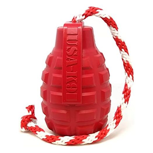 SodaPup USA-K9 Grenade – Durable Dog Tug Toy, Chew Toy & Treat Dispenser Made in USA from Non-Toxic, Pet-Safe, Food Safe Natural Rubber Material for Mental & Physical Stimulation, Bonding, & More