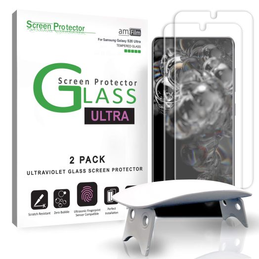 amFilm Ultra Glass Screen Protector for Galaxy S20 Ultra, 2 Pack, Tempered Glass, Fully Compatible with Ultrasonic Fingerprint Scanner