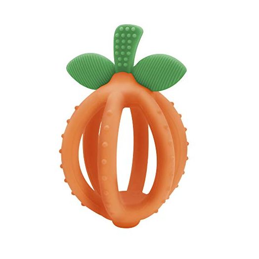 Itzy Ritzy Teething Ball & Training Toothbrush – Silicone, BPA-Free Bitzy Biter Clementine-Shaped Teething Ball Featuring Multiple Textures to Soothe Gums and an Easy-to-Hold Design, Orange