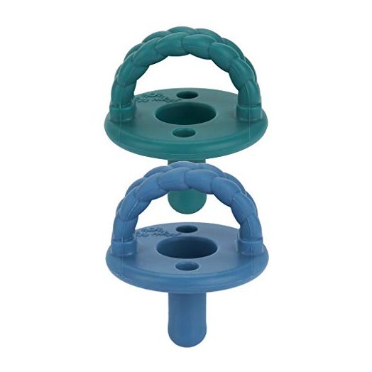 Itzy Ritzy Sweetie Soother Pacifier Set of 2 - Silicone Newborn Pacifiers with Collapsible Handle & Two Air Holes for Added Safety; Set of 2 in Deep Sea & Denim, Ages Newborn & Up