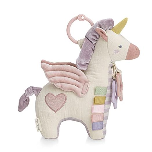 Itzy Ritzy Bitzy Bespoke Link & Love Activity Toy for Stroller, Car Seat or Activity Gym, Features Crinkle Sounds, Clinking Rings, Grosgrain Ribbons & Textured Materials, Pegasus