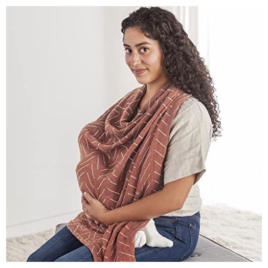 Itzy Ritzy Breastfeeding Boss Multi-Use Cover – A Nursing Cover, Swaddle, Car Seat Cover, Tummy Time Mat and Burp Cloth All in One – Made of Muslin Fabric & Measures 47” x 47”, Mudcloth