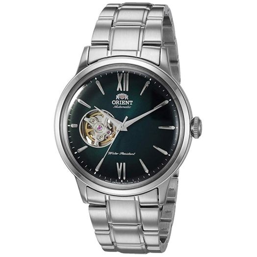 Orient Men's "Helios' Stainless Steel Japanese-Automatic / Hand Winding Open-Heart Display