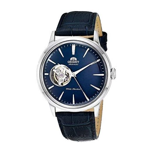 Orient Men's Stainless Steel Japanese Automatic Dress Watch with Leather Strap, Blue, 21 (Model: RA-AG0005L)