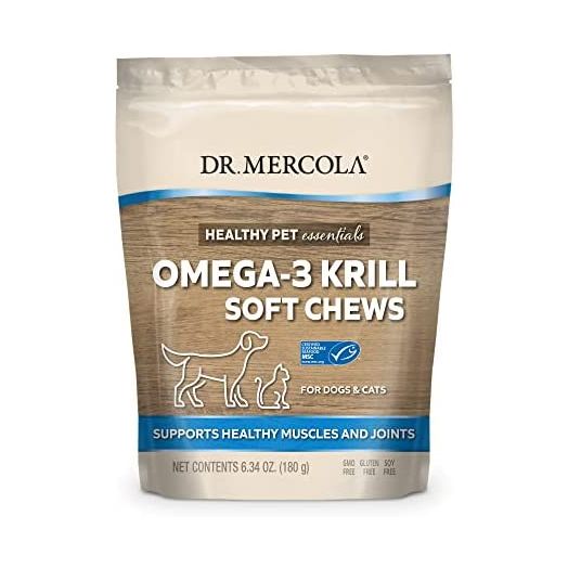 Dr. Mercola Omega-3 Krill Soft Chews for Cats and Dogs, 6.34 oz (180 g), Supports Healthy Muscles and Joints, Non GMO, Gluten Free, Soy Free