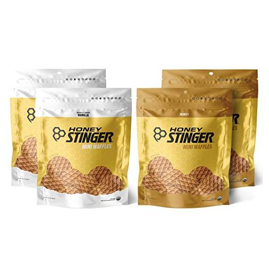 Honey Stinger Mini Waffles – Variety Pack With Sticker – 4 Count – 2 of Each Flavor – Energy Source for Any Activity – Honey & Vanilla - Resealable Bags
