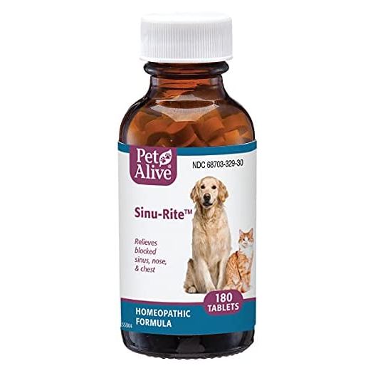 PetAlive Sinu-Rite - Natural Homeopathic Formula for Allergy-Related Congestion and Acute Sinusitis in Dogs and Cats - 180 Tablets
