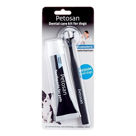 Petosan Dental Kit for Dogs with Toothbrush, Toothpaste and Microfiber Cleaner, for Medium Dogs, 15-34 lbs