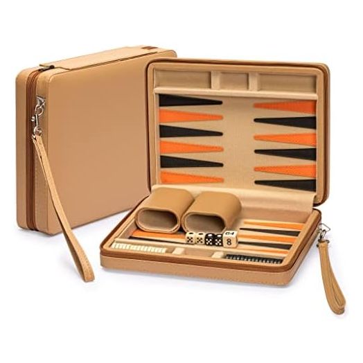 Yellow Mountain Imports Travel Magnetic Leatherette Backgammon Mini Game Set, Bozcaada - with Magnetic Checkers, 9-inch Board