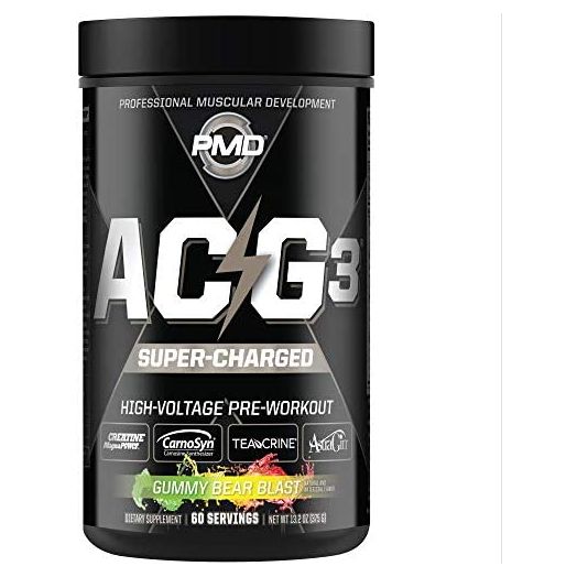 PMD Sports ACG3 Supercharged - Pre Workout - Powerful Strength, High Energy, Maximize Mental Focus, Endurance and Optimum Workout Performance for Men and Women - Gummy Bear Blast (60 Servings)