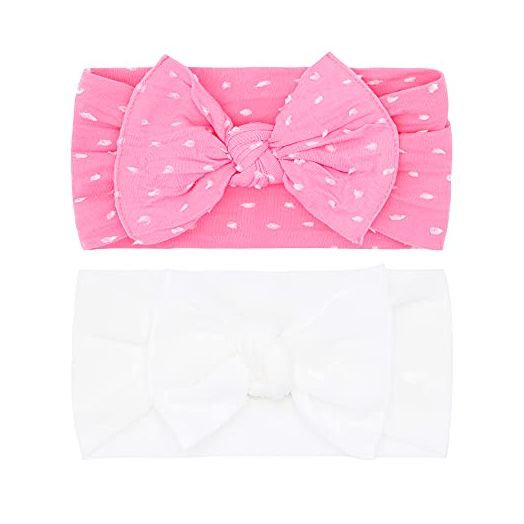 Baby Bling Bows Newborn to Little Girls Hair Bow - Shabby Dot and Classic Knot Headbands Toddlers Hair Accessories, One Size (2 Pack - Bubblegum Dot and White)