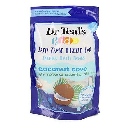 Dr Teal's Ultra Moisturizing Bath Bombs by Dr Teal's Five (5) 1.6 oz Kids Bath Time Fizzie Fun Scented Bath Bombs Coconut Cove with Natural Essential Oils (Unisex) 1.6 oz Men