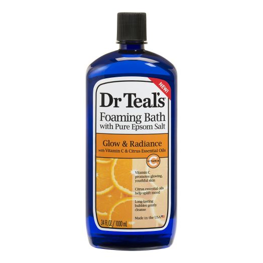 Dr Teal's Foaming Bath with Pure Epsom Salt, Glow & Radiance with Vitamin C & Citrus Essential Oils, 34 fl oz.