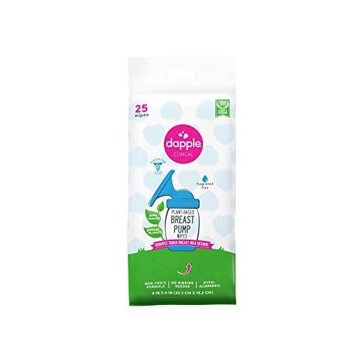 Breast Pump Wipes by Dapple Baby, 25 Count, Fragrance Free, Plant Based & Hypoallergenic Breast Pump Wipes - Removes Milk Residue, Leaves No Taste - Convenient Wipes Pouch