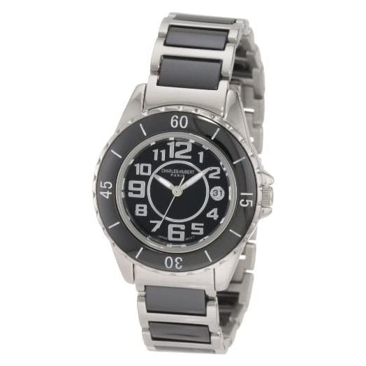 Charles-Hubert, Paris Women's 6755-B Premium Collection Black Ceramic and Stainless Steel Watch