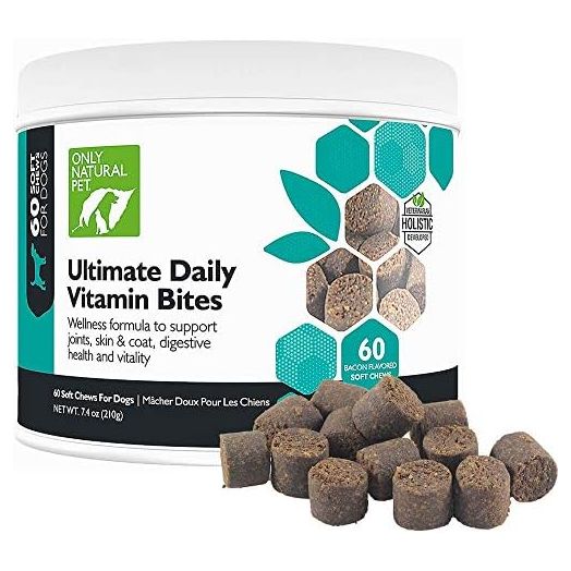 Only Natural Pet Ultimate Daily Vitamins - Complete Multivitamin Supplement for Dogs Balanced Health & Vitality - Senior Small & Large Canine Food Immune Digestive Support -60 Soft Chews (Pack of 1)