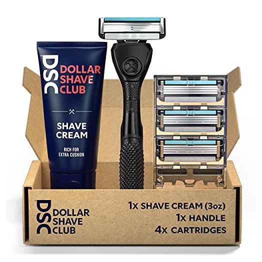 Dollar Shave Club | 4-Blade Razor Set | Diamond Grip Club Razor Handle, 4-Blade Club Razor Cartridges, Shave Cream with Aloe and Coconut Oil, Easy to Grip Handle, Shaving Kit, Value Bundle