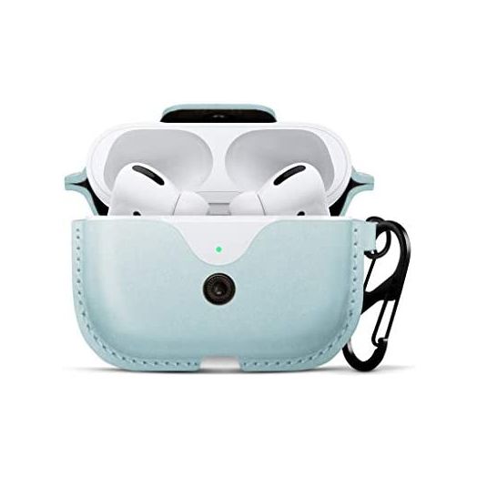Twelve South AirSnap Pro | Leather Protective Case/Cover with Loss Prevention Clip and Optional Carry Strap for AirPods Pro, Slate Blue