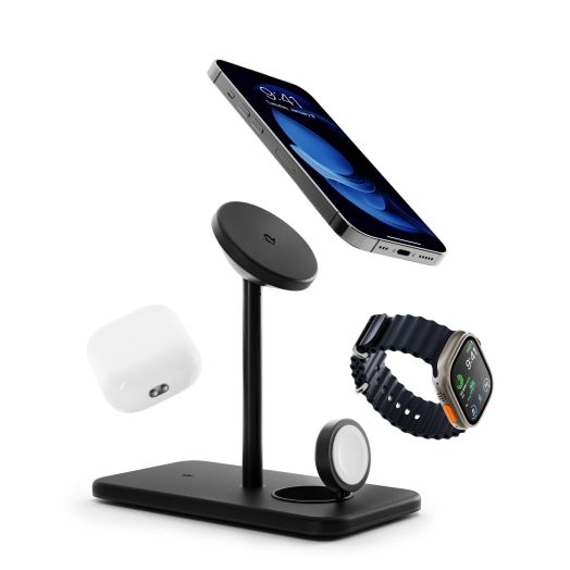 Twelve South HiRise 3 Deluxe, Compact Luxury MagSafe Charging Stand for iPhone, AirPods and Apple Watch - Includes US Power Supply with 5 Foot Cord, Plus International Plug Adapters