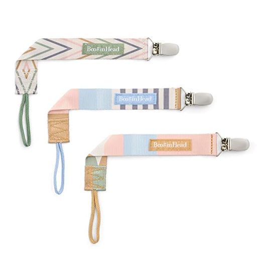 BooginHead Pacifier Clip Baby Pacifier Holder PaciGrip 3-Pack, Geometric Pink