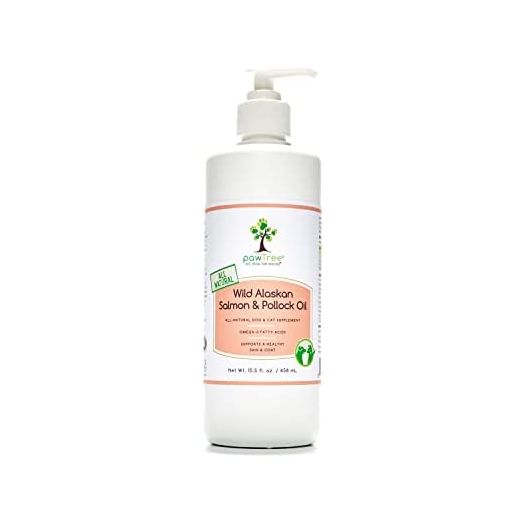 Natural pawTree Wild Alaskan Salmon and Pollock Oil for Cats and Dogs - Promotes Skin and Coat Health, Helps with Shedding and Supports Joints with Omega Fatty Acids (15 oz)