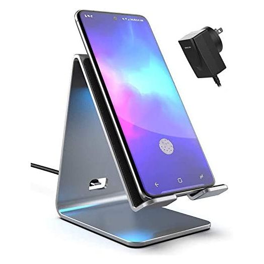 Premium Aluminum Wireless Charger for iPhone and Samsung Models - Fast Charging Power Stand (Galaxy S10/S20/S21 Ultra/Note/iPhone X,Xr,Xs/11/12/13/14 Pro Max) Wall Adapter Included