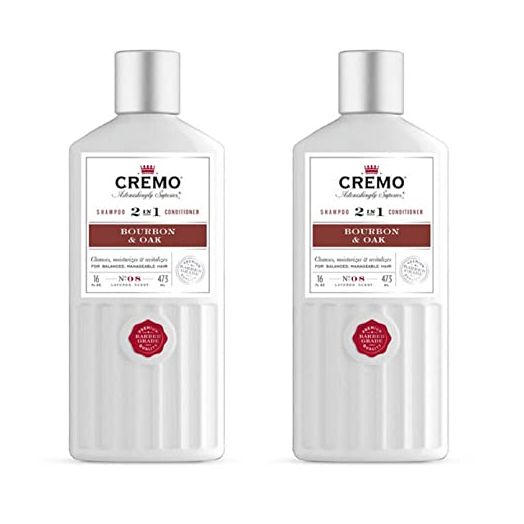 Cremo Barber Grade Bourbon & Oak 2-in-1 Shampoo & Conditioner, 16 Fl Oz (2 Pack)