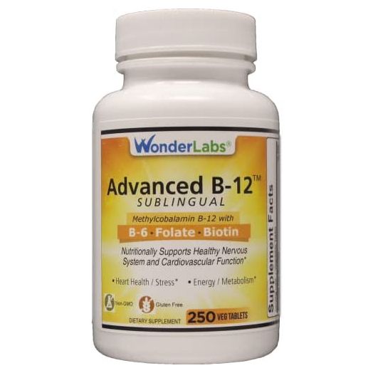 Sublingual Vitamin B12 (1000 mcg), B6 (5mg), Folic Acid(400 mcg) & Biotin (25mcg) - Formulated with Methylcobalamin Vitamin B-12 (250 Tablets)