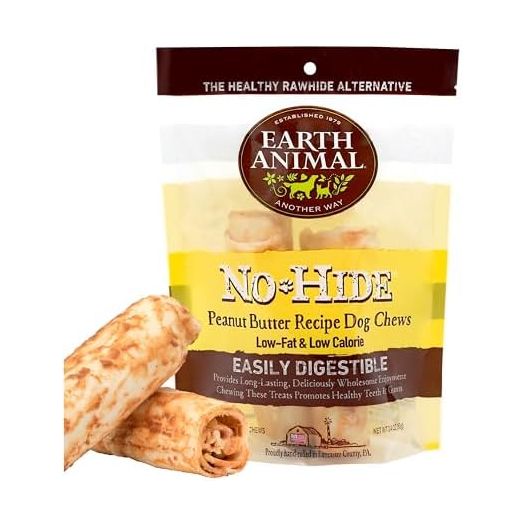Earth Animal No Hide Small Peanut Butter Flavored Natural Rawhide Free Dog Chews Long Lasting Dog Chews | Dog Treats for Small Dogs | Great Dog Chews for Aggressive Chewers (1 Pack)