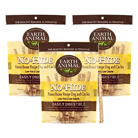 Earth Animal No-Hide Peanut Butter Flavored Flavored Stix Natural Rawhide Alternative Stick Dog Chew Treat for Small Dogs and Cats - 30 Chews